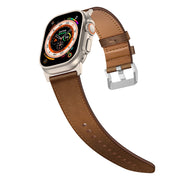 For Apple Watch Ultra 49mm Wilderness Top-grain Leather Watch Band(Titanium Connector Dark Brown)