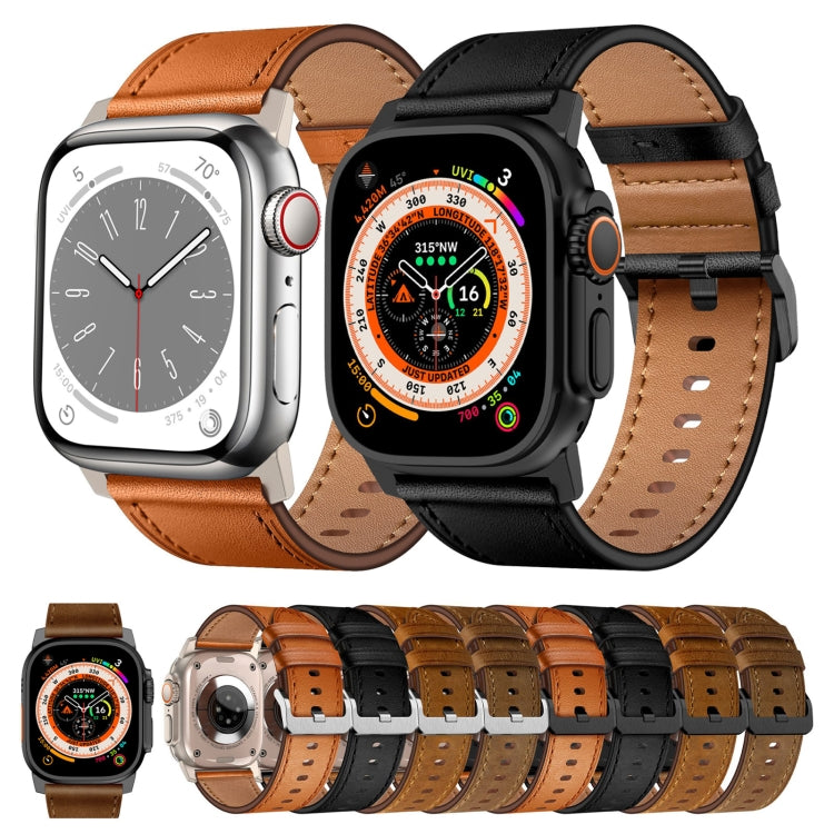 For Apple Watch Ultra 49mm Wilderness Top-grain Leather Watch Band(Titanium Connector Black)