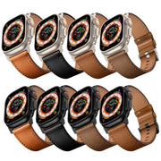For Apple Watch Ultra 49mm Wilderness Top-grain Leather Watch Band(Black Connector Black)
