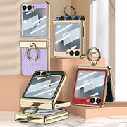 For Samsung Galaxy Z Flip6 / Flip7 FE GKK Integrated Electroplated Crocodile Texture Leather Phone Case with Ring(Black)