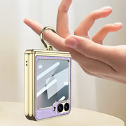 For Samsung Galaxy Z Flip6 / Flip7 FE GKK Integrated Electroplated Crocodile Texture Leather Phone Case with Ring(Purple)