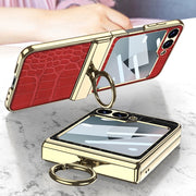 For Samsung Galaxy Z Flip6 / Flip7 FE GKK Integrated Electroplated Crocodile Texture Leather Phone Case with Ring(Red)