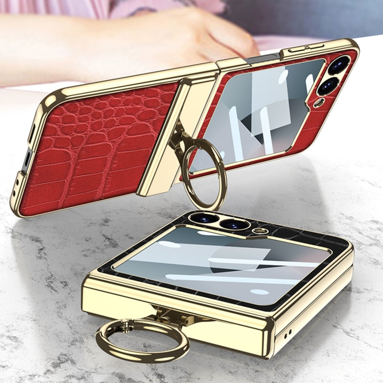 For Samsung Galaxy Z Flip6 / Flip7 FE GKK Integrated Electroplated Crocodile Texture Leather Phone Case with Ring(Red)