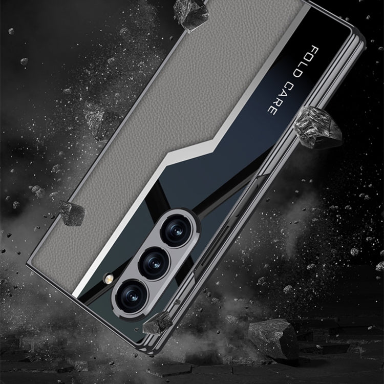 For Samsung Galaxy Z Fold6 GKK Integrated Plating TPU + Leather Supercar Full Coverage Phone Case(Grey)