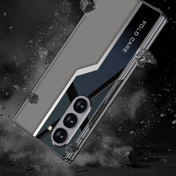 For Samsung Galaxy Z Fold6 GKK Integrated Plating TPU + Leather Supercar Full Coverage Phone Case(Grey)