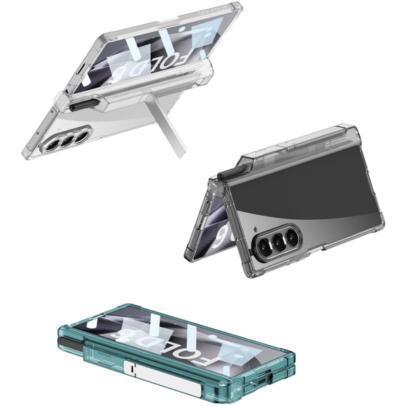 For Samsung Galaxy Z Fold6 GKK Integrated Airbag Hinge Full Coverage Phone Case with Holder / Pen Box, Not Included Pen(Transparent)