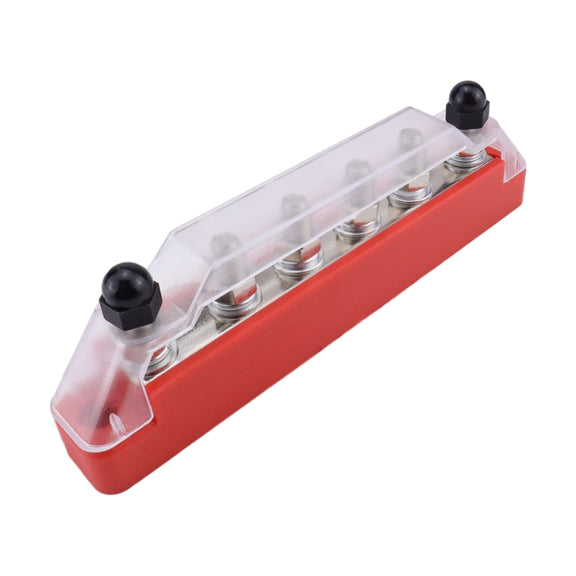 Pair 6 Way 48V 150A M6 Power Distribution Block Terminal Studs(Black + Red)