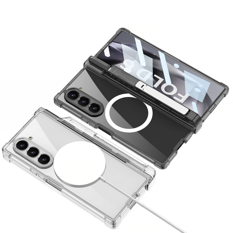 For Samsung Galaxy Z Fold6 GKK Integrated Airbag Hinge Full Coverage MagSafe Phone Case with Holder / Pen Box, Not Included Pen(Transparent)