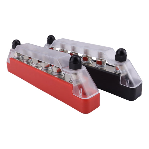 Pair 6 Way 48V 150A M6 Power Distribution Block Terminal Studs with 12pcs Terminals(Black + Red)