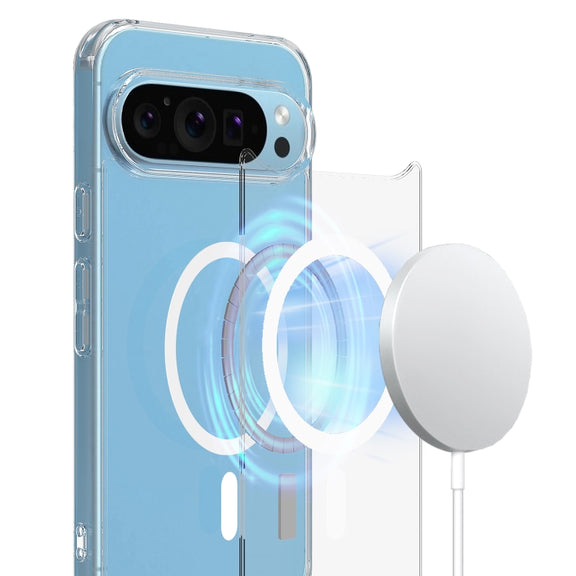 For Google Pixel 9 Pro Big Pore Acrylic PC Hybrid TPU MagSafe Phone Case(Transparent)