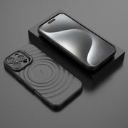 For iPhone 16 Pro Max Lens Frame Bracket Corrugated MagSafe Phone Case(Black)