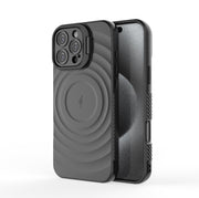 For iPhone 16 Pro Max Lens Frame Bracket Corrugated MagSafe Phone Case(Black)
