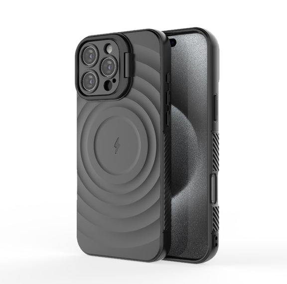 For iPhone 16 Pro Max Lens Frame Bracket Corrugated MagSafe Phone Case(Black)