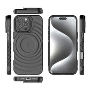 For iPhone 16 Pro Max Lens Frame Bracket Corrugated MagSafe Phone Case(Black)