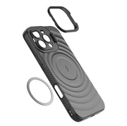 For iPhone 16 Pro Max Lens Frame Bracket Corrugated MagSafe Phone Case(Black)