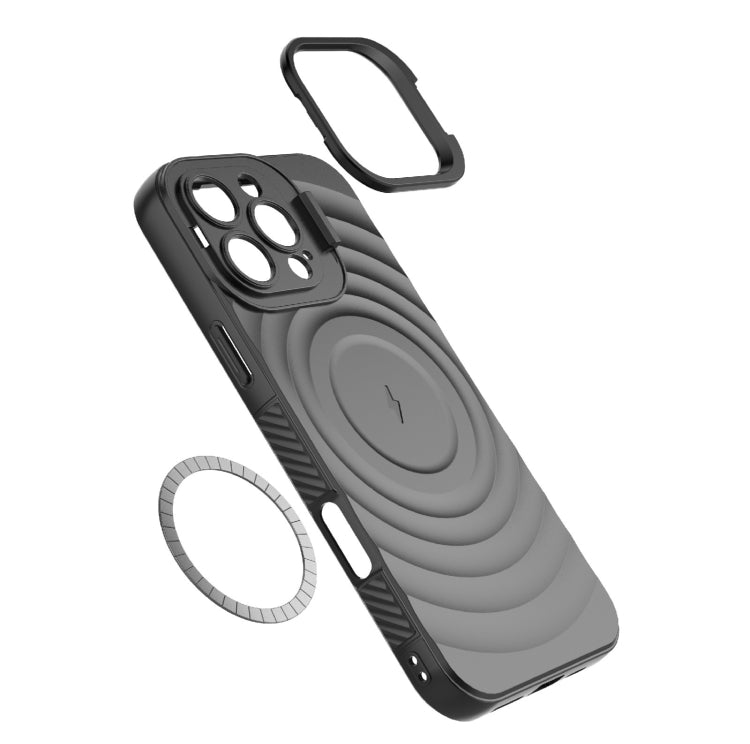 For iPhone 16 Pro Max Lens Frame Bracket Corrugated MagSafe Phone Case(Black)
