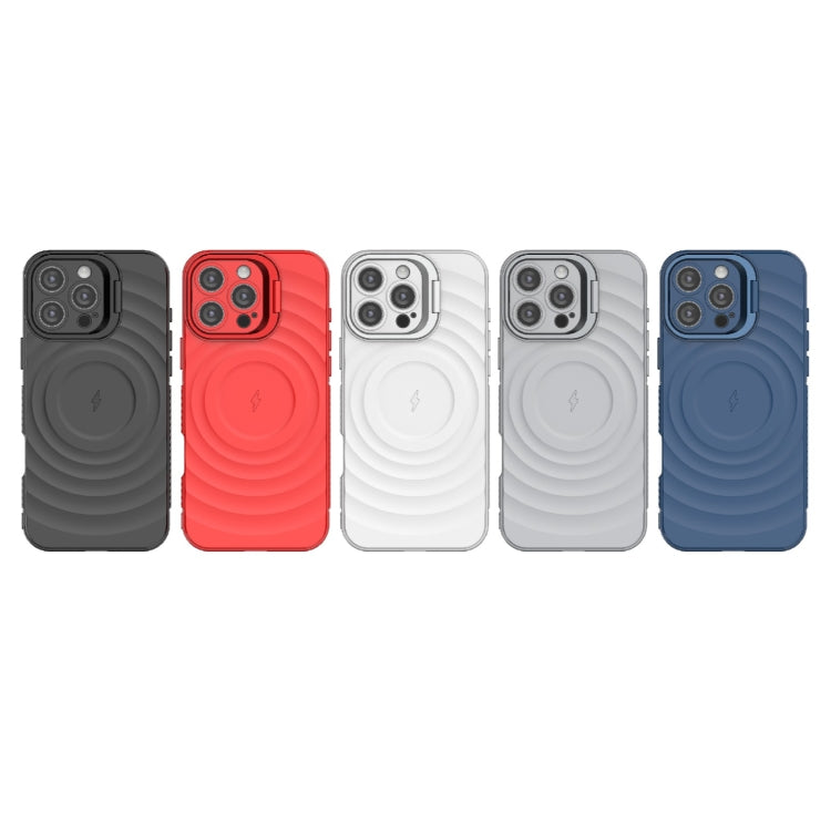 For iPhone 16 Pro Max Lens Frame Bracket Corrugated MagSafe Phone Case(Black)