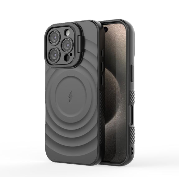 For iPhone 16 Pro Lens Frame Bracket Corrugated MagSafe Phone Case(Black)