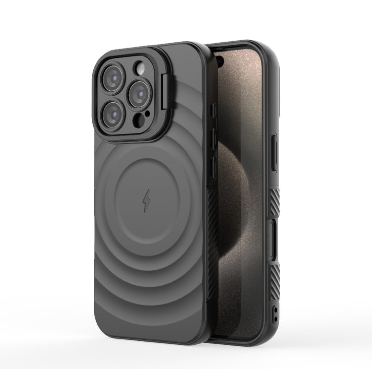 For iPhone 16 Pro Lens Frame Bracket Corrugated MagSafe Phone Case(Black)