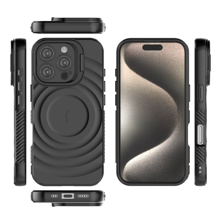 For iPhone 16 Pro Lens Frame Bracket Corrugated MagSafe Phone Case(Black)