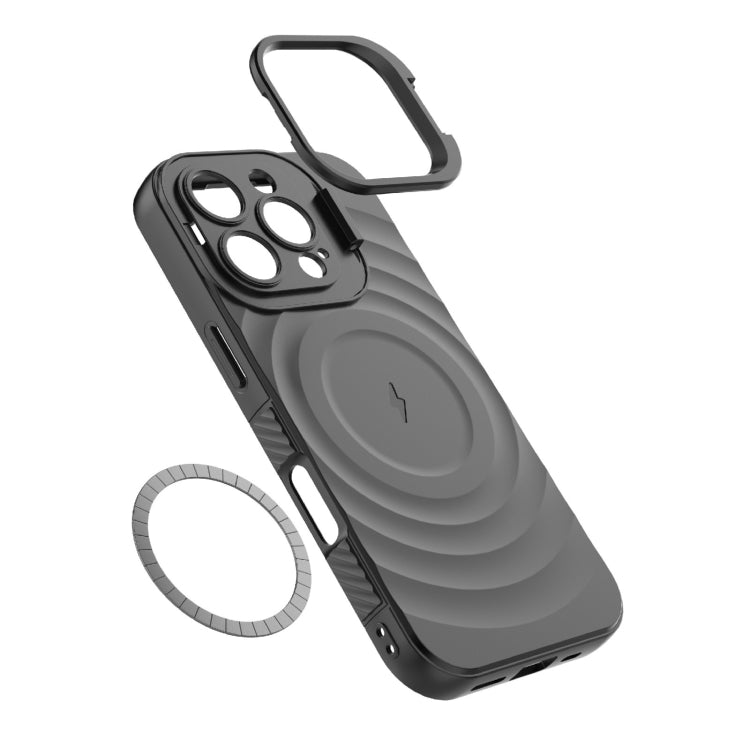 For iPhone 16 Pro Lens Frame Bracket Corrugated MagSafe Phone Case(Black)