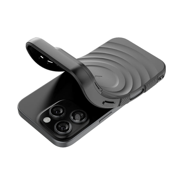 For iPhone 16 Pro Lens Frame Bracket Corrugated MagSafe Phone Case(Black)