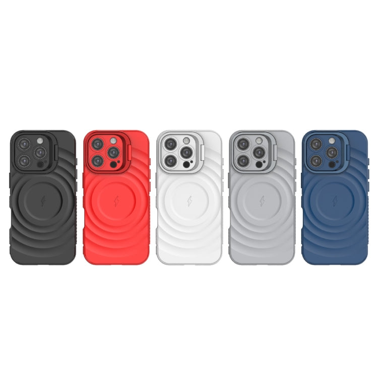For iPhone 16 Pro Lens Frame Bracket Corrugated MagSafe Phone Case(Black)