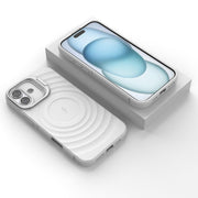 For iPhone 16 Plus Lens Frame Bracket Corrugated MagSafe Phone Case(White)