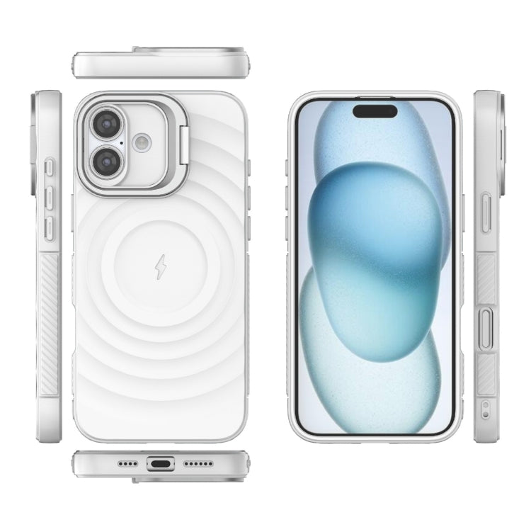 For iPhone 16 Plus Lens Frame Bracket Corrugated MagSafe Phone Case(White)