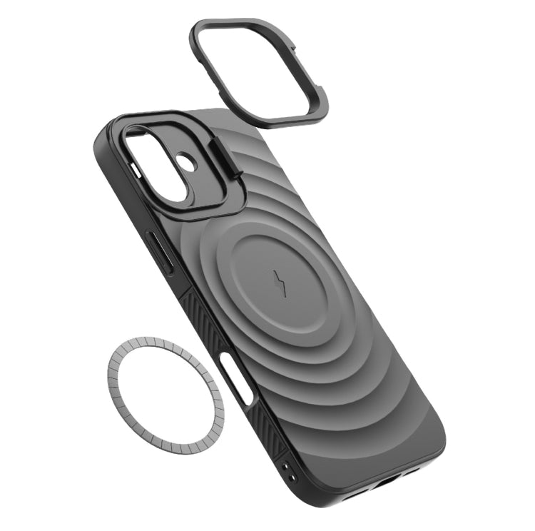 For iPhone 16 Lens Frame Bracket Corrugated MagSafe Phone Case(White)