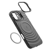 For iPhone 16 Lens Frame Bracket Corrugated MagSafe Phone Case(White)