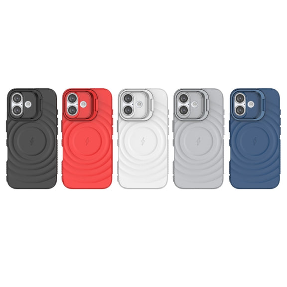 For iPhone 16 Lens Frame Bracket Corrugated MagSafe Phone Case(White)