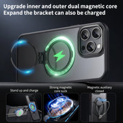 For iPhone 16 Pro Max Double Ring MagSafe Magnetic Holder Phone Case(Matte Black)