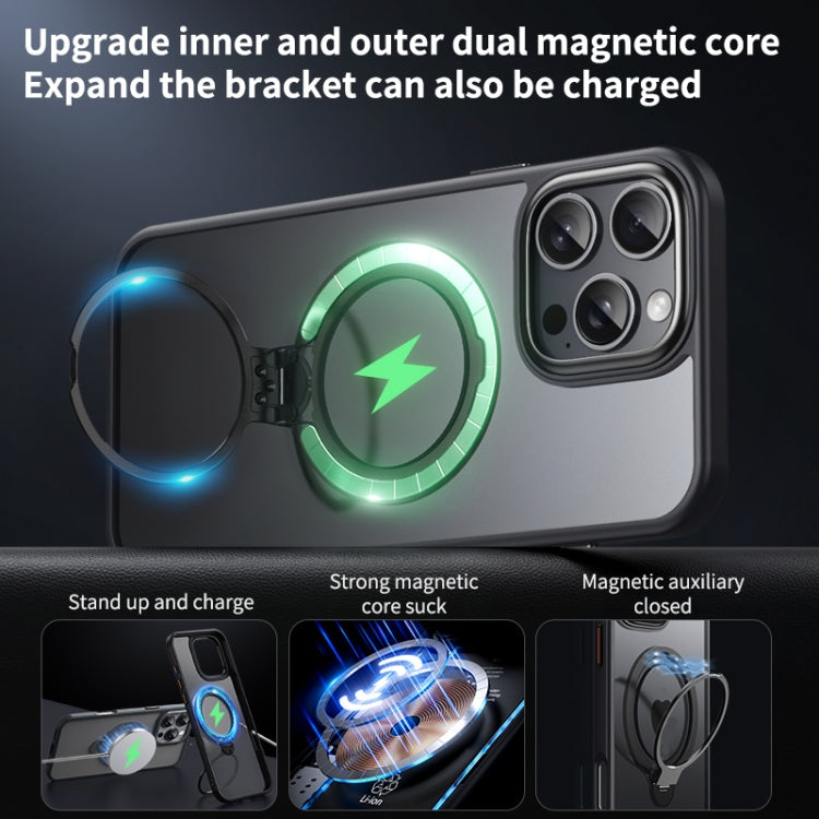 For iPhone 16 Pro Max Double Ring MagSafe Magnetic Holder Phone Case(Matte Black)