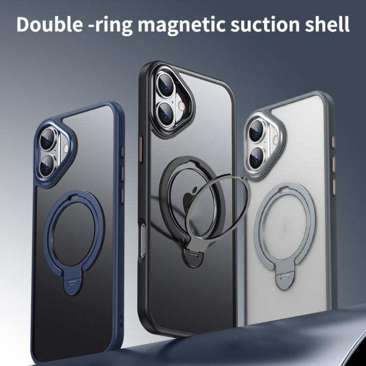 For iPhone 16 Double Ring MagSafe Magnetic Holder Phone Case(Matte Grey)