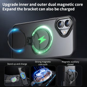For iPhone 16 Double Ring MagSafe Magnetic Holder Phone Case(Matte Grey)