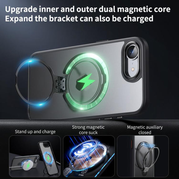 For iPhone 16e Double Ring MagSafe Magnetic Holder Phone Case(Matte Blue)