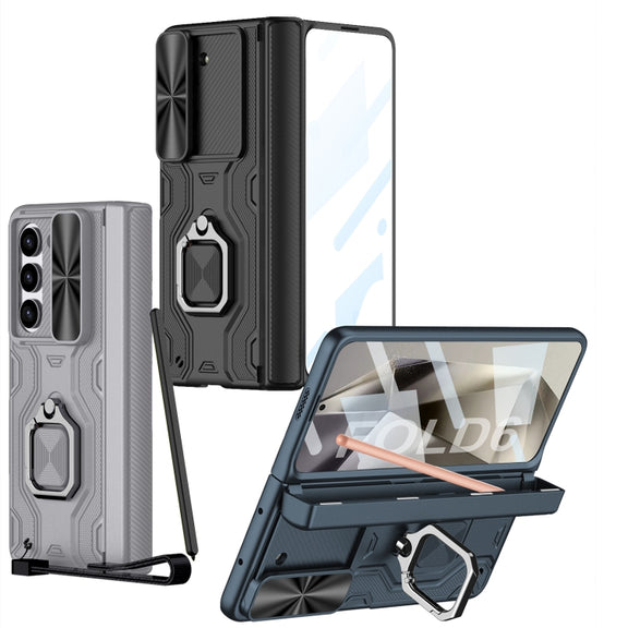 For Samsung Galaxy Z Fold6 GKK Integrated Folding Alloy Shell PC Phone Case with Pen Box, Not Included Pen(Mountain Gray)