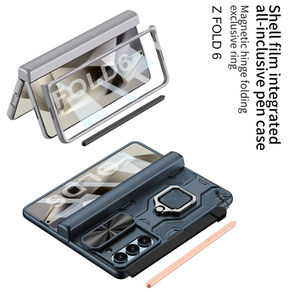 For Samsung Galaxy Z Fold6 GKK Integrated Folding Alloy Shell PC Phone Case with Pen Box, Not Included Pen(Titanium Gray)