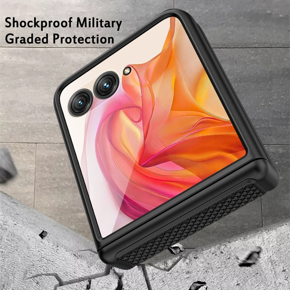 For Motorola Razr 50 Ultra Integrated Fold Hinge Grid Texture Phone Case(Orange)