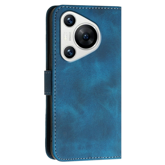 For Huawei Pura 70 YX0080 Grid Butterfly Embossed Pattern Flip Leather Phone Case with Lanyard(Dark Blue)