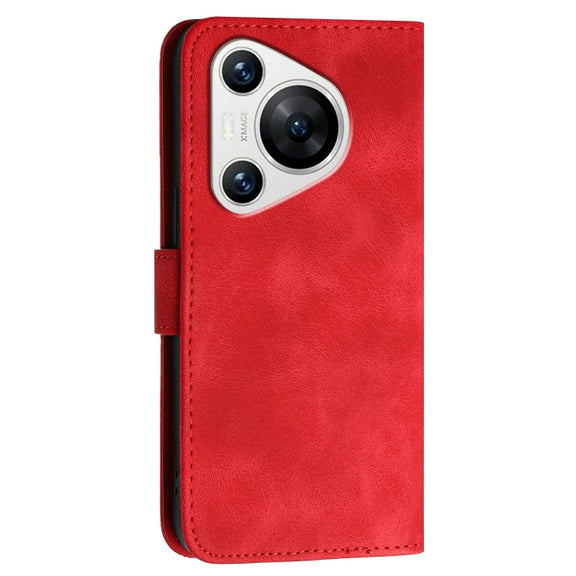 For Huawei Pura 70 YX0080 Grid Butterfly Embossed Pattern Flip Leather Phone Case with Lanyard(Red)