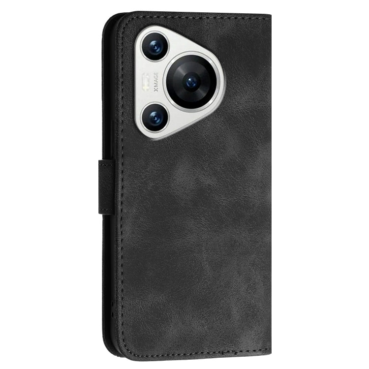 For Huawei Pura 70 YX0080 Grid Butterfly Embossed Pattern Flip Leather Phone Case with Lanyard(Black)