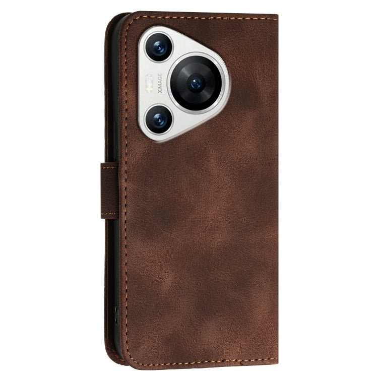 For Huawei Pura 70 YX0080 Grid Butterfly Embossed Pattern Flip Leather Phone Case with Lanyard(Coffee)