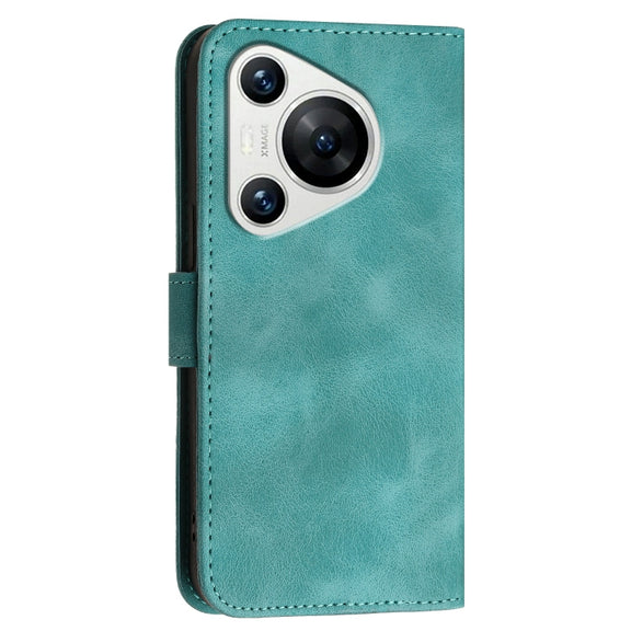 For Huawei Pura 70 YX0080 Grid Butterfly Embossed Pattern Flip Leather Phone Case with Lanyard(Light Blue)