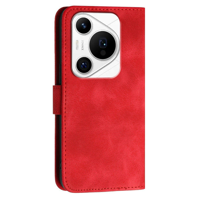 For Huawei Pura 70 Pro / 70 Pro+ YX0080 Grid Butterfly Embossed Pattern Flip Leather Phone Case with Lanyard(Red)