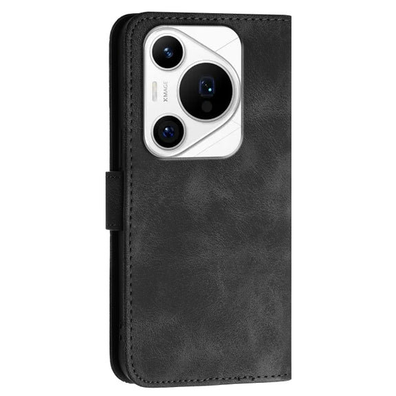 For Huawei Pura 70 Pro / 70 Pro+ YX0080 Grid Butterfly Embossed Pattern Flip Leather Phone Case with Lanyard(Black)