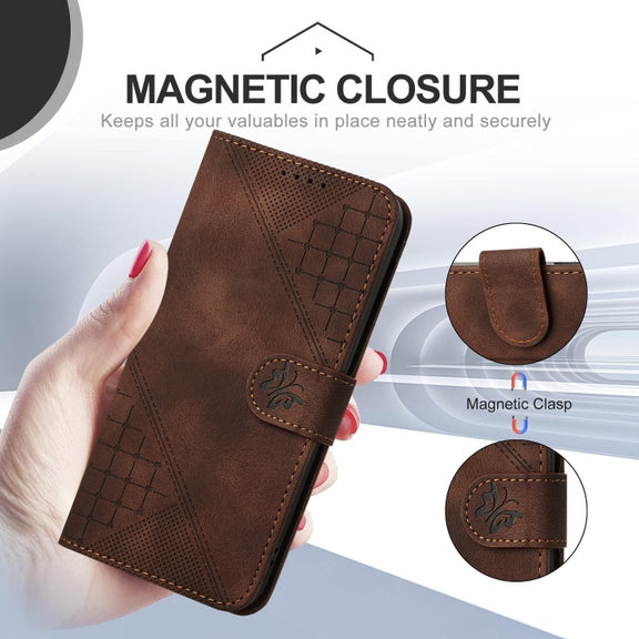 For Huawei Pura 70 Pro / 70 Pro+ YX0080 Grid Butterfly Embossed Pattern Flip Leather Phone Case with Lanyard(Coffee)