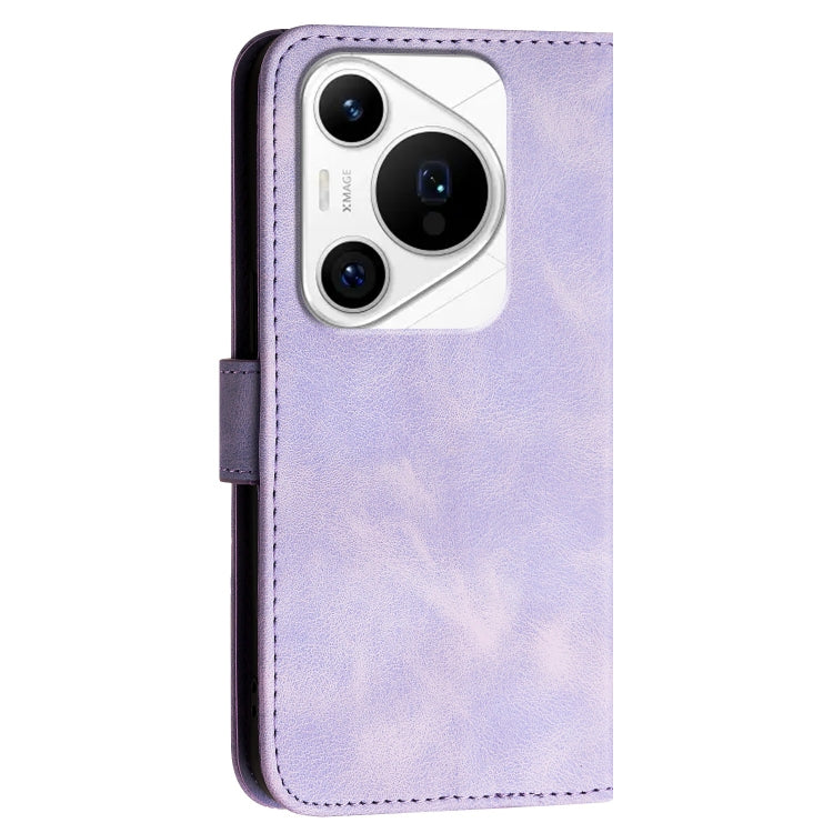 For Huawei Pura 70 Pro / 70 Pro+ YX0080 Grid Butterfly Embossed Pattern Flip Leather Phone Case with Lanyard(Light Purple)