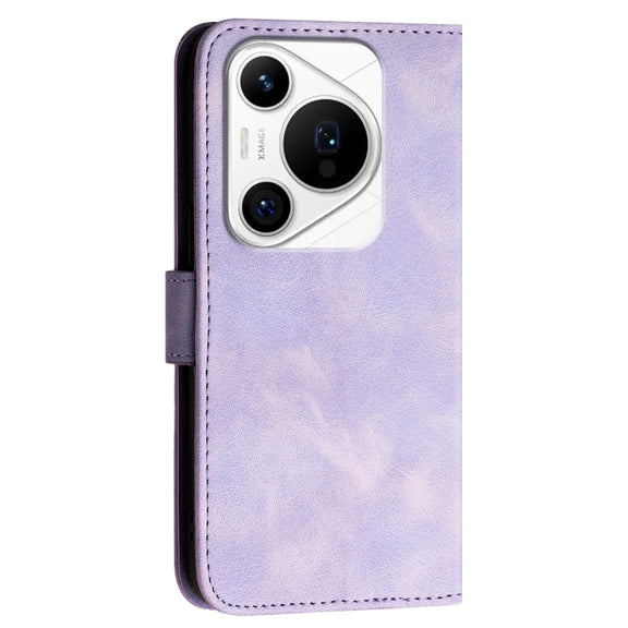 For Huawei Pura 70 Pro / 70 Pro+ YX0080 Grid Butterfly Embossed Pattern Flip Leather Phone Case with Lanyard(Light Purple)